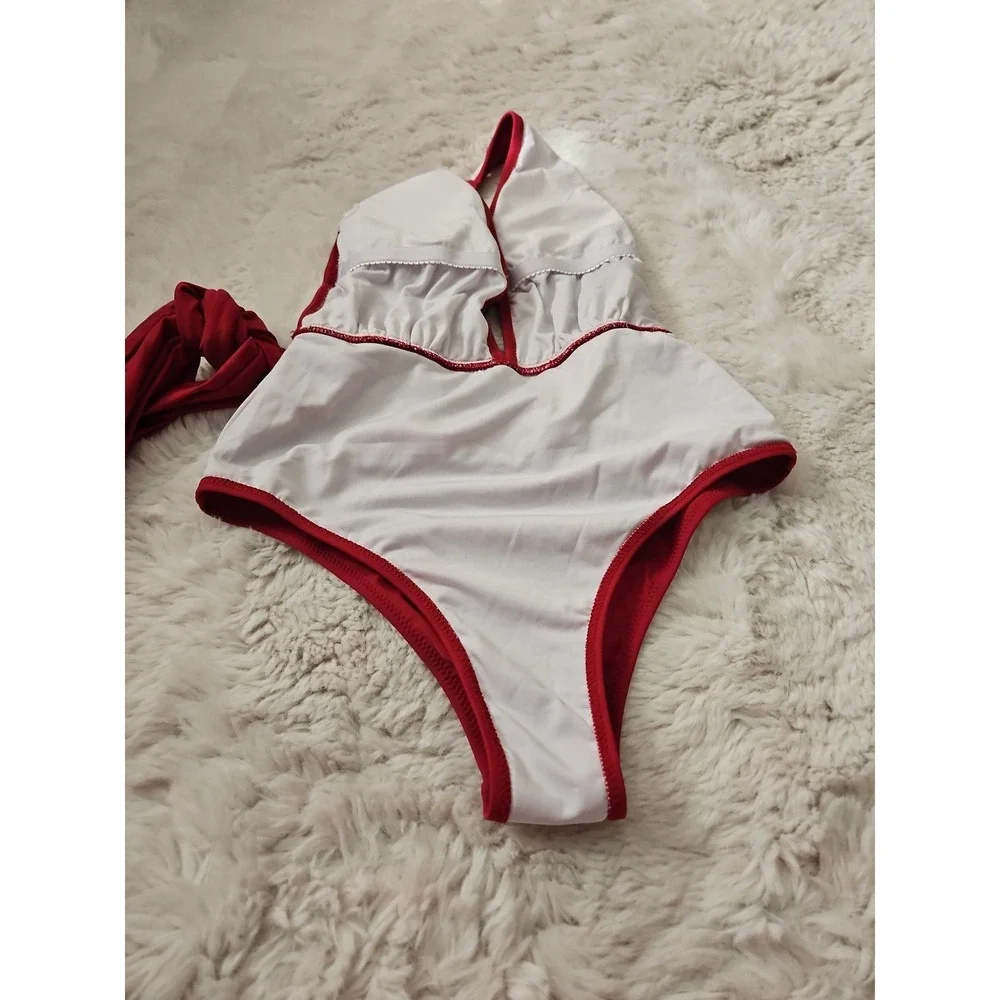 CUPSHE Maroon Red Plunge V-Neck Halter One-Piece Swimsuit Size Small S